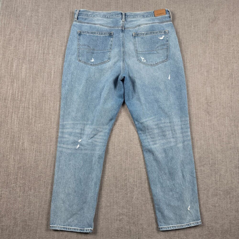 American Eagle Mom Jeans Womens 16 Reg High Rise Distressed Ripped Knee Blue - Picture 2 of 11